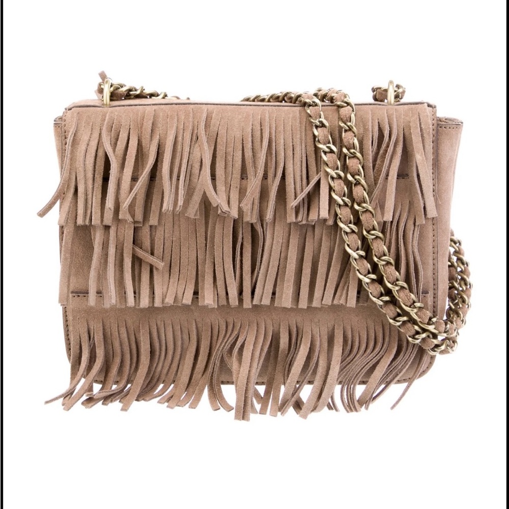 Tory Burch Taupe Suede Fringe Bag - cross body/shoulder bag